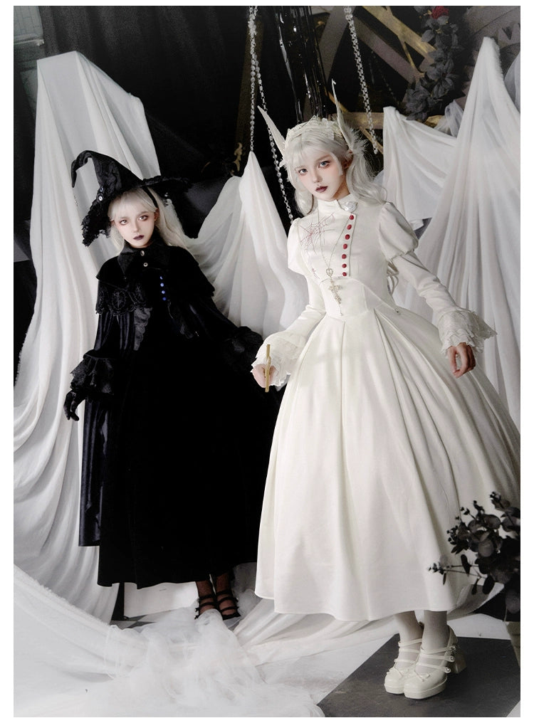 With PUJI~Enigmatic Night Poem~Halloween Gothic Lolita Fishbone Bustier Dress Embroidered Coat 39968:648110