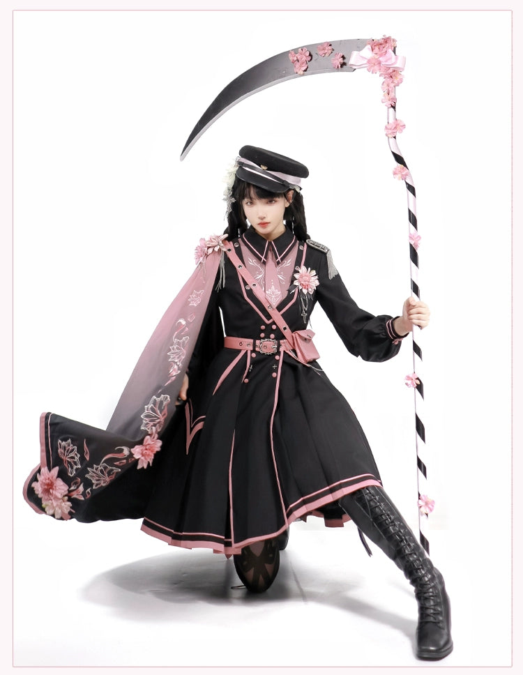 Chunlv Lolita - Dark Pink Military Lolita OP Dress Lolita Cloak