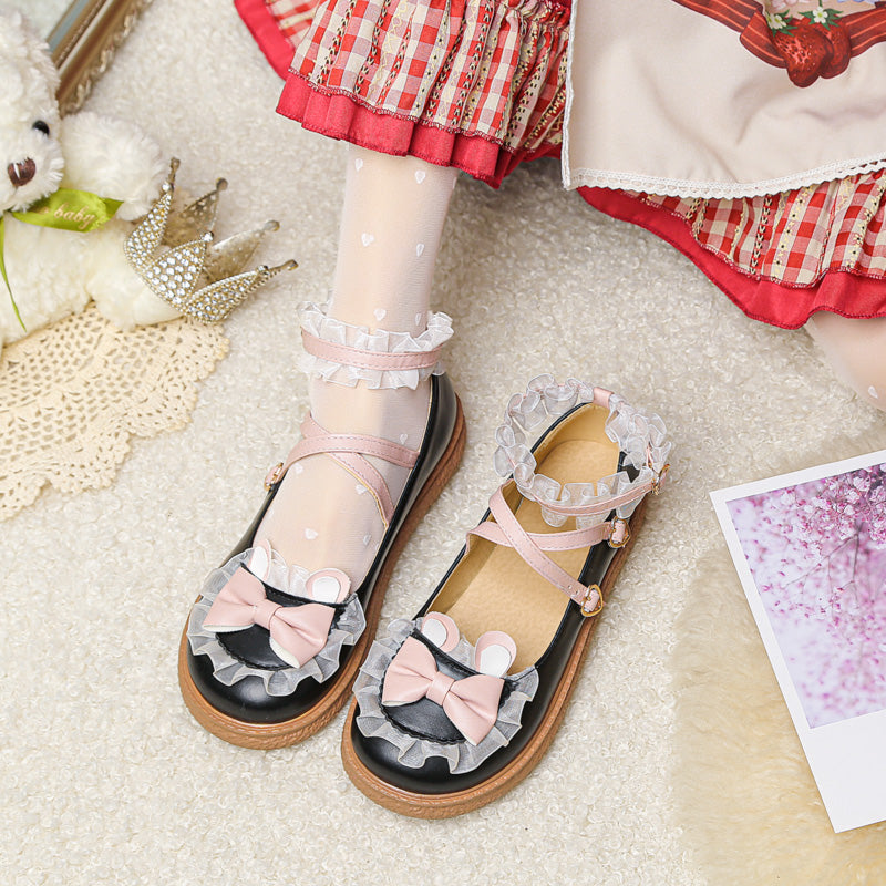 Yana - Sweet Bunny - Sweet Lolita Flat Shoes with Ear and Bow Decorations