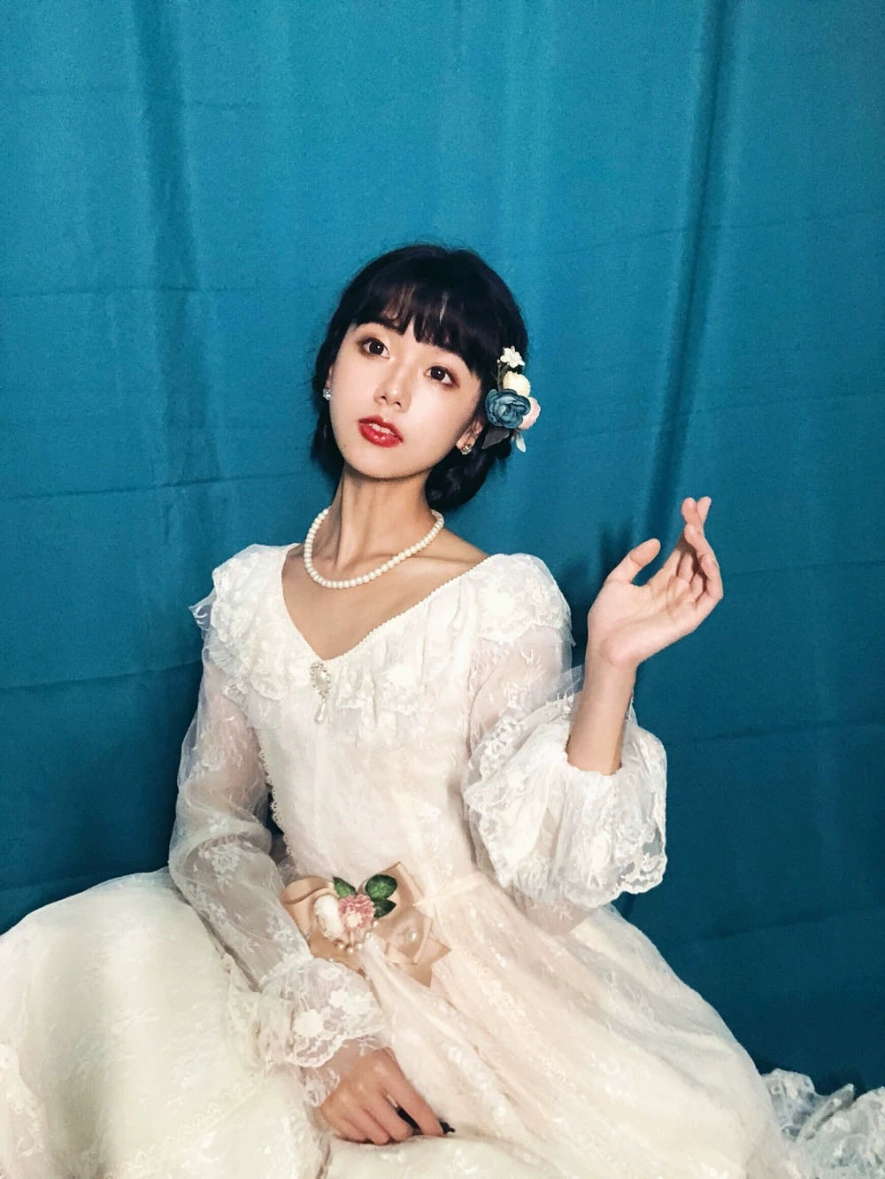 Miss Point - Dawn Girl - Reto Elegant lolita OP Dress Lace Long Sleeve S Ivory