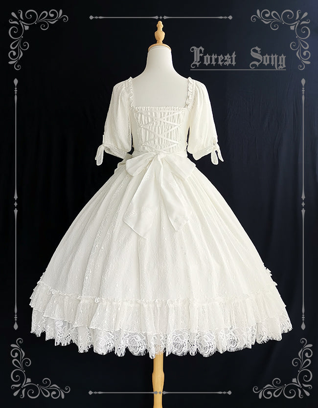Forest Song - Elegant Lolita Solid Color Bow OP Dress Multicolors