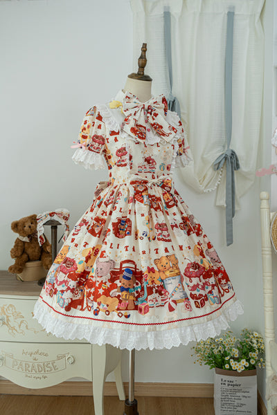 Nn Star~Sweetberry Baby~Kawaii Lolita Bear Print OP S off-white OP 
