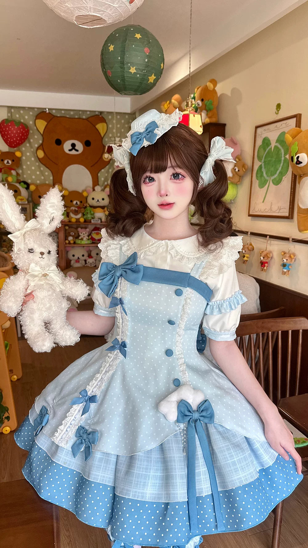 Glass Bottle - Sweet Lolita JSK Dress Set, Polka Dot & Bow Details (2XL L M S XL) 45792:862887