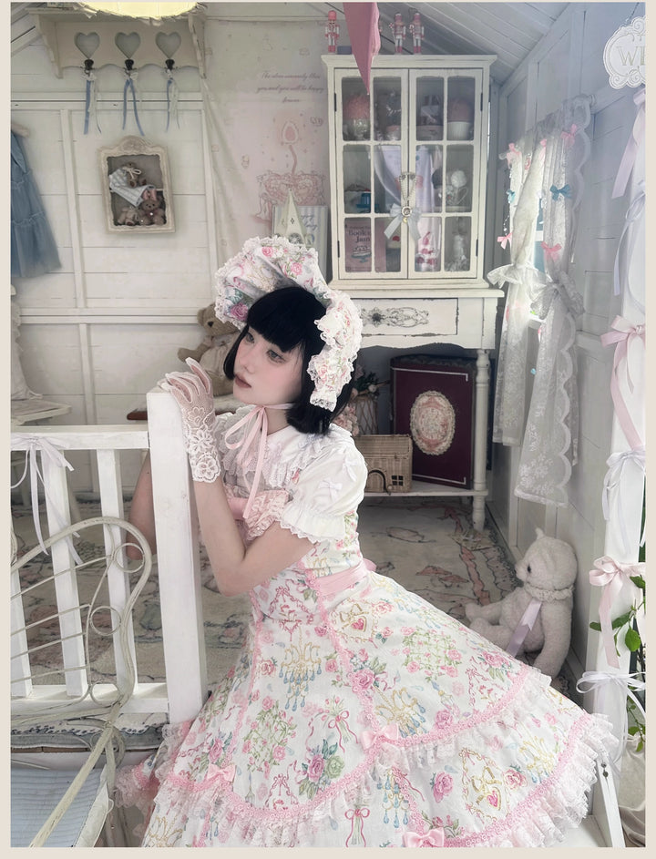 TaTaTa Lolita~Spring 2025~Old School Lolita Jumper Dress with Floral Prints & Lace