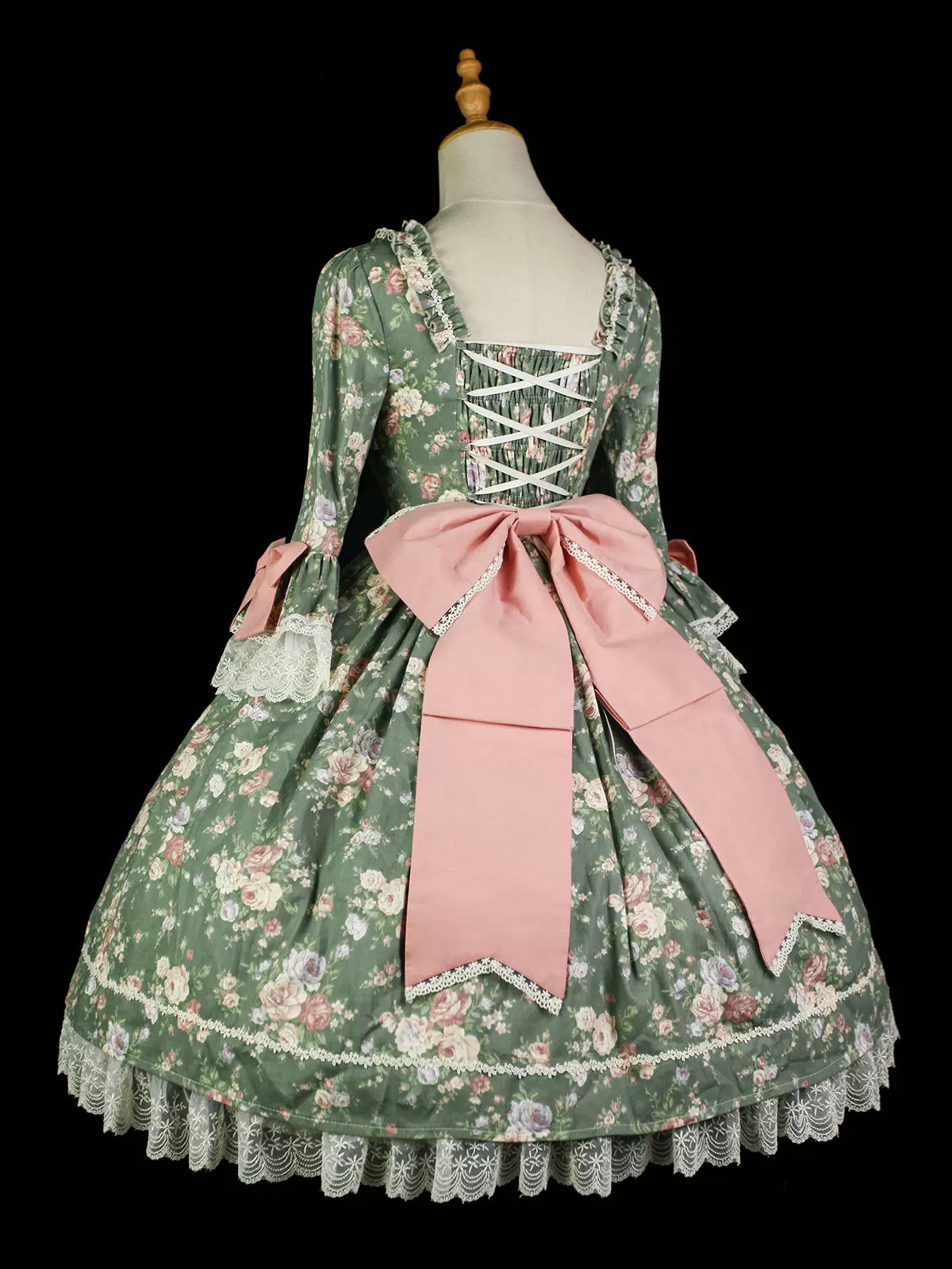 Classic Lolita Rococo Floral Print OP Dress, Lace Hime Sleeve 45668:857610