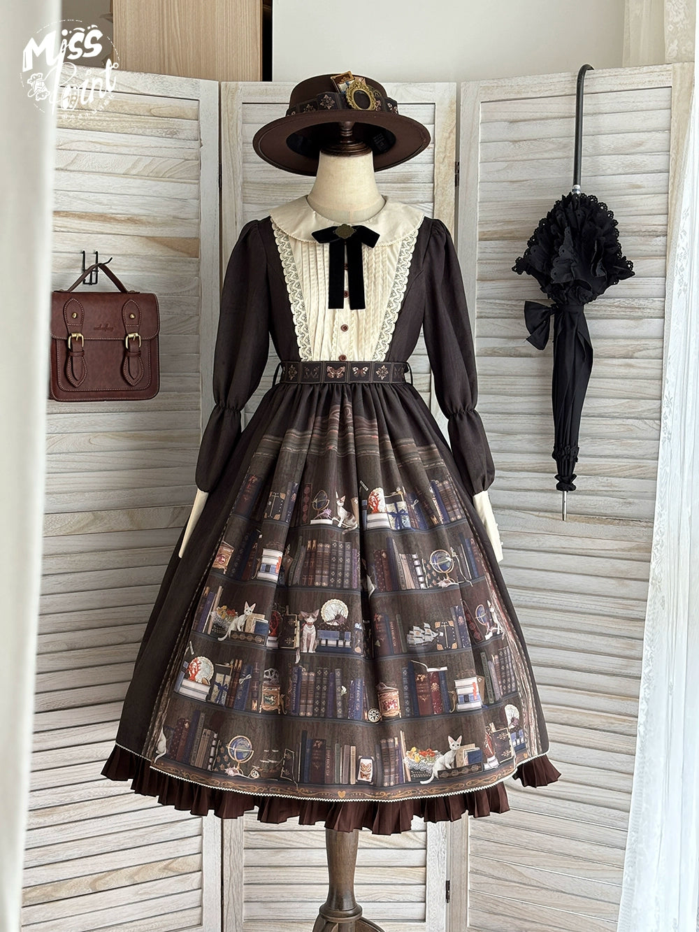 Miss Point - German Bookshelf - Classic Lolita OP Dress & Detachble Cape (2XL L M S XL XS) 44023:792356