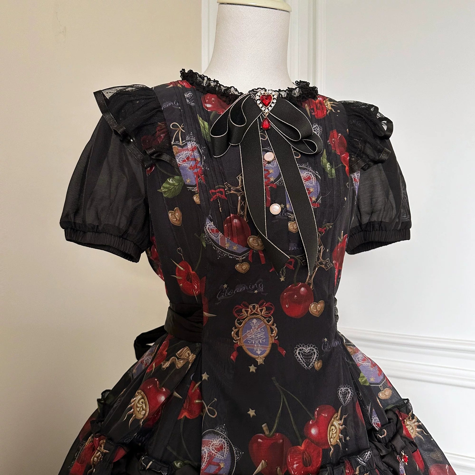 (Buy for me)Gloaming~Sweet Lolita Cherry print Short Sleeve OP and SK Set 28840:322618