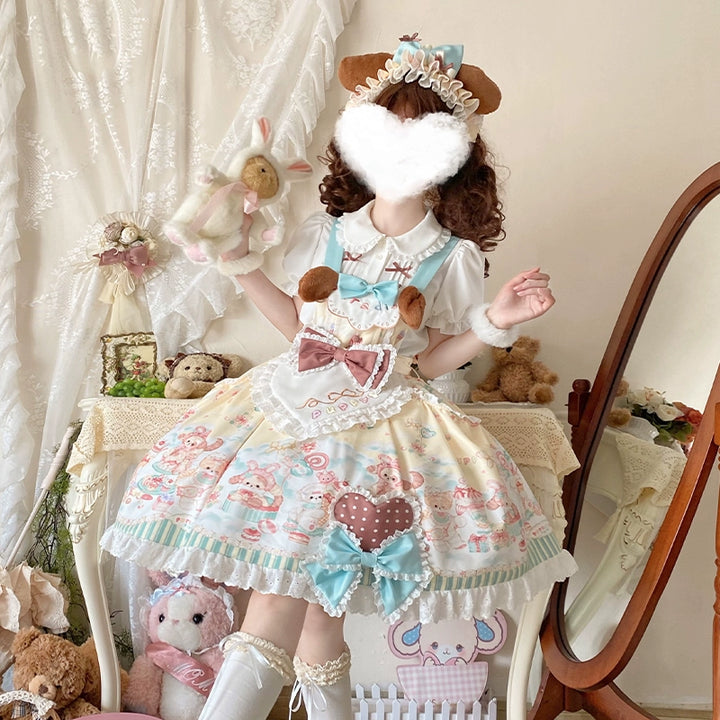 YingLuoFu~Sweet Pet Paradise~Kawaii Lolita Salopette Dress Pet Print