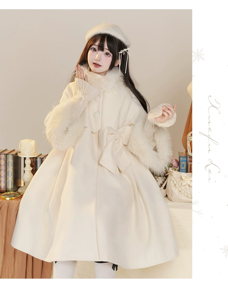 Urtto~Snowflake~Elegant Winter Lolita Thick Coat Fur Collar and Cuffs   