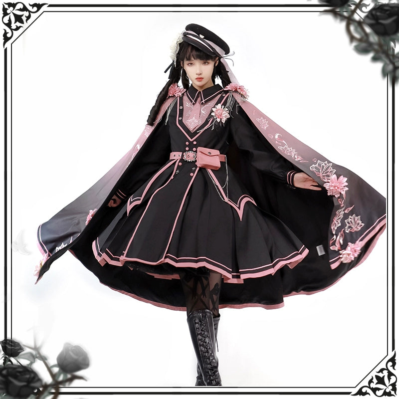 Chunlv Lolita - Dark Pink Military Lolita OP Dress Lolita Cloak