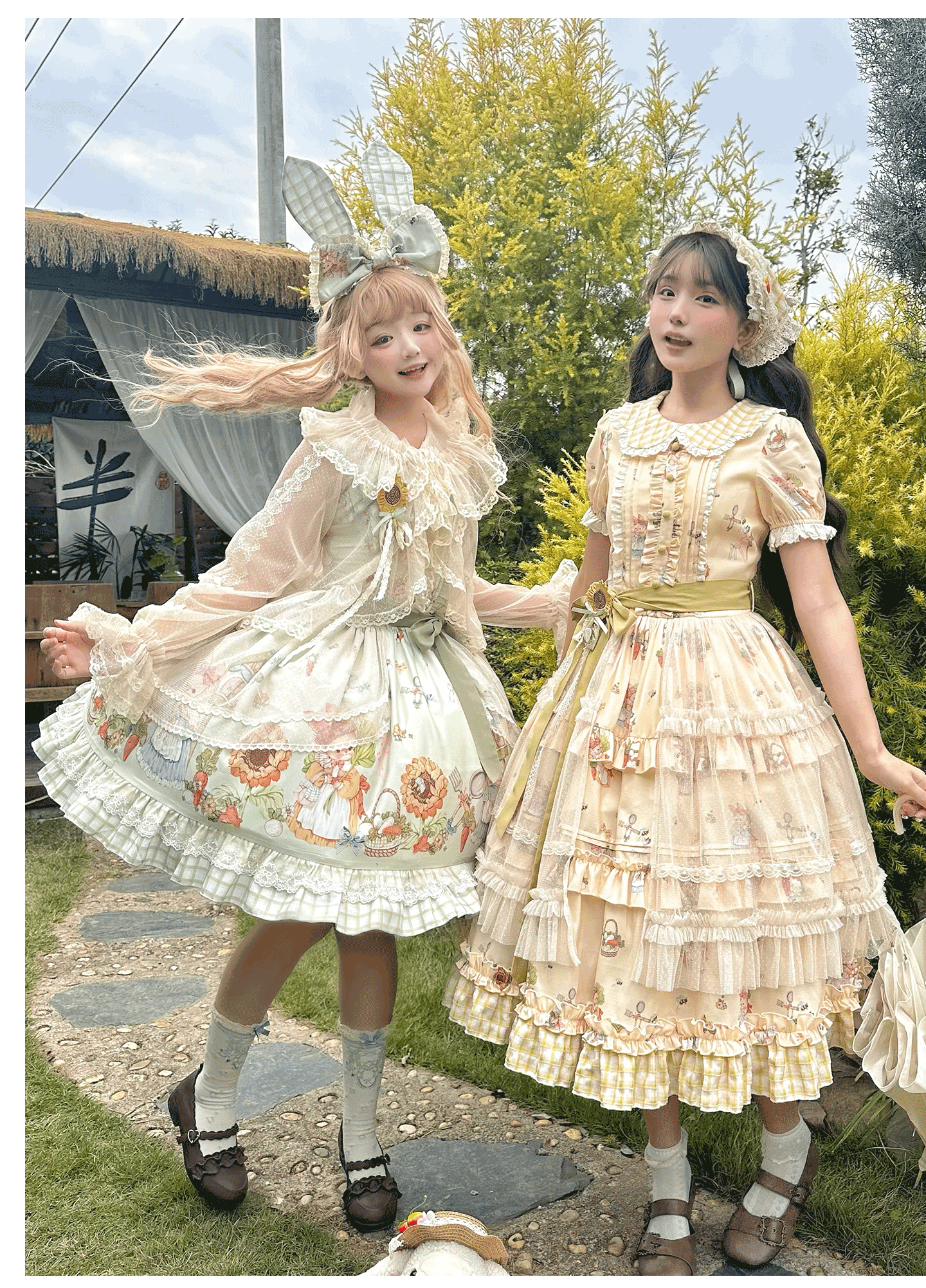 Bunny Harvest Season - Country Lolita Peter Pan Collar OP, Bunny Print JSK 44533:811848