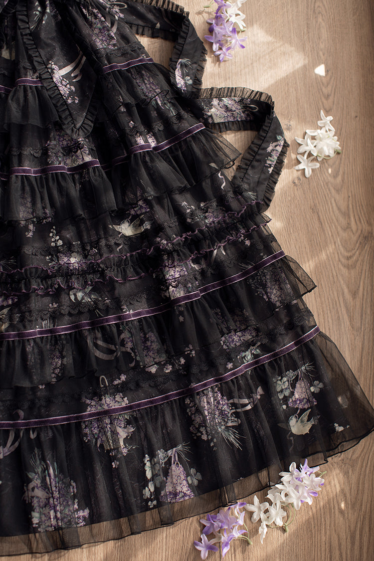 Avenue Denfer~Floral Veil~Elegant Lolita JSK Suit Floral Print Dress and Tulle Shawl 42393:738763