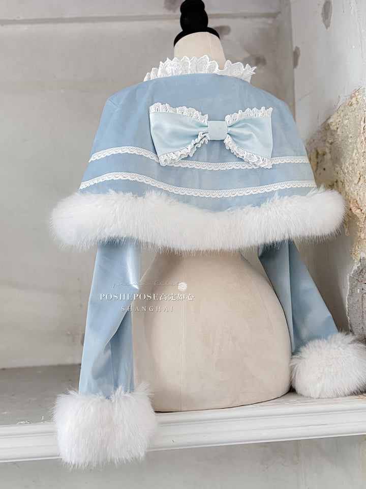 POSHEPOSE~Chuling Swan Lake~Sweet Lolita JSK Set Velvet Blue Dress for Prom 42865:755847