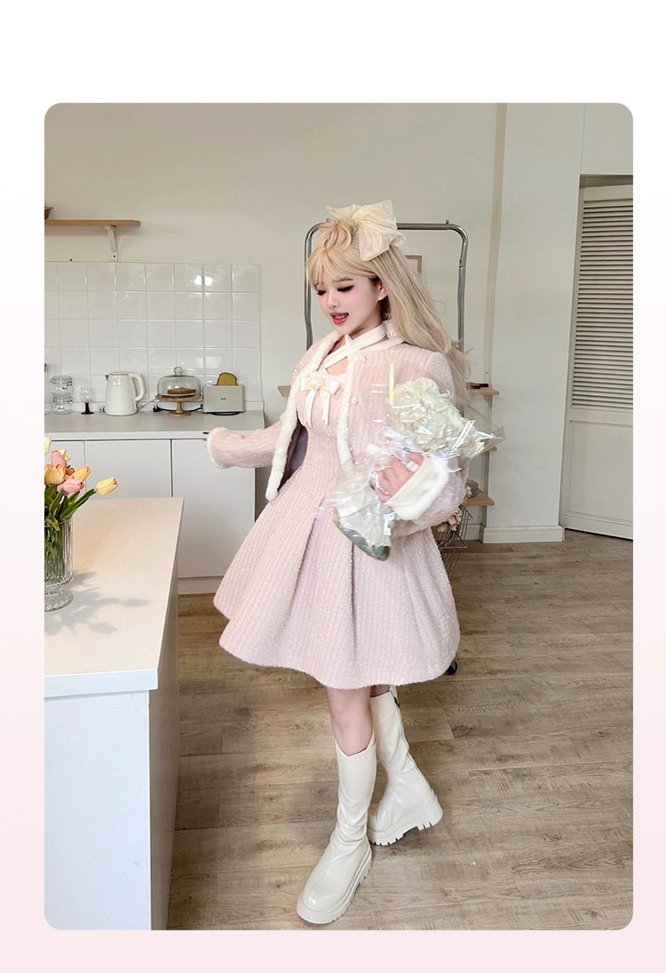 (BFM)Hard Candy~Plus Size Lolita Pink Chanel Style Suspender Skirt Set   