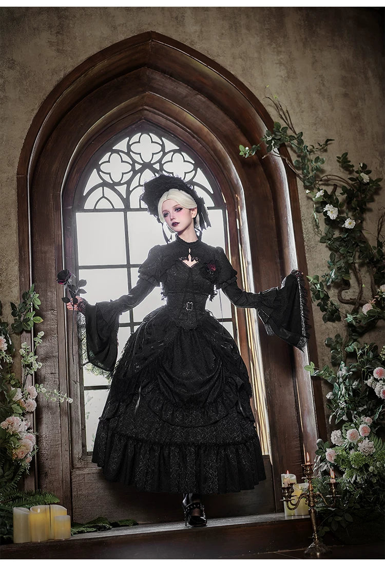 Under the Hanging Moon - Black Gothic Lolita SK Set, Modified Mamian Skirt