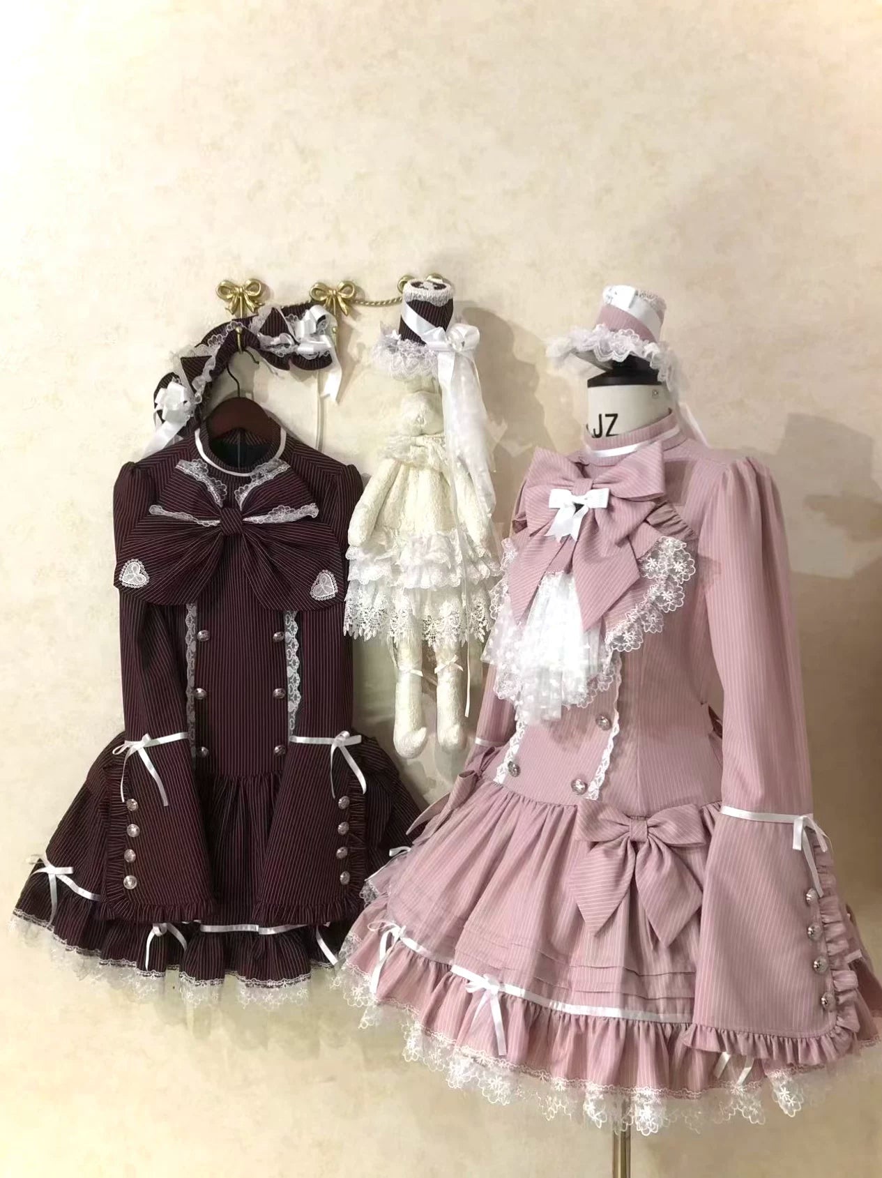 Phantom Kitty - Old School Lolita Low Waist OP Dress, Lace & Bow 45119:836213