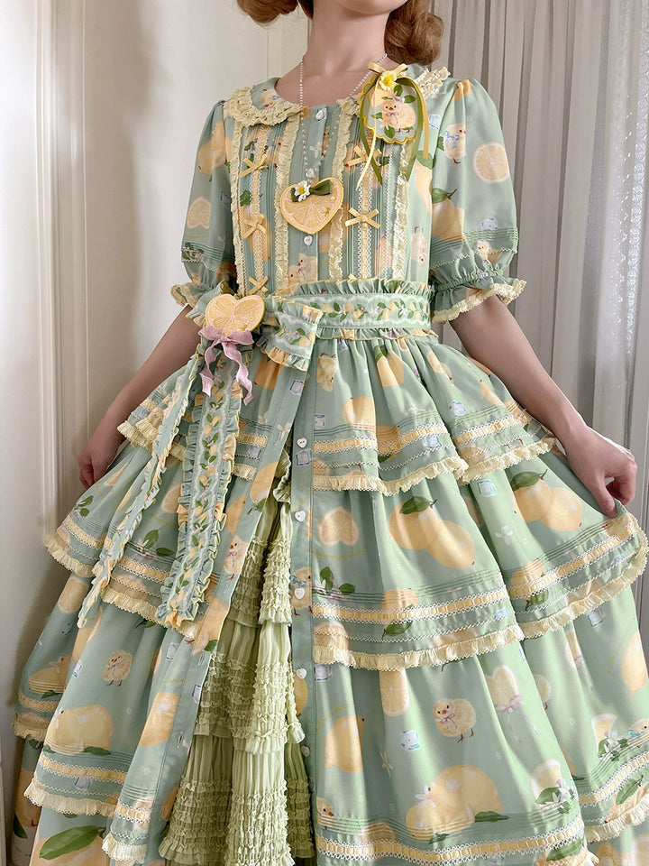 Miss Point~Lemon Chick~Country Lolita Printed OP With Button Front 42984:760412