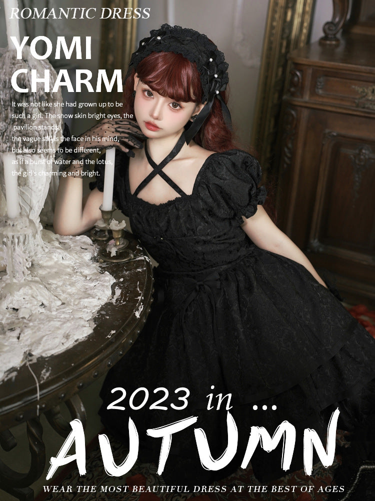 Thorn Rose - Gothic Lolita Three-layer Ruffle Black OP