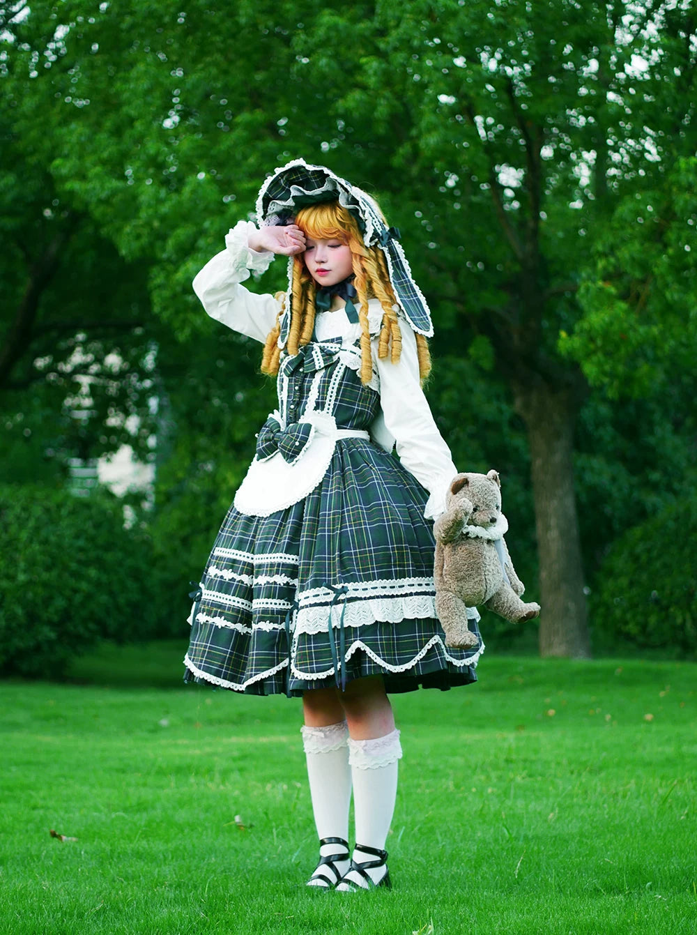 Plaid Petal Bunny - Old School Lolita Plaid JSK Dress, Side Pockets 44674:818474