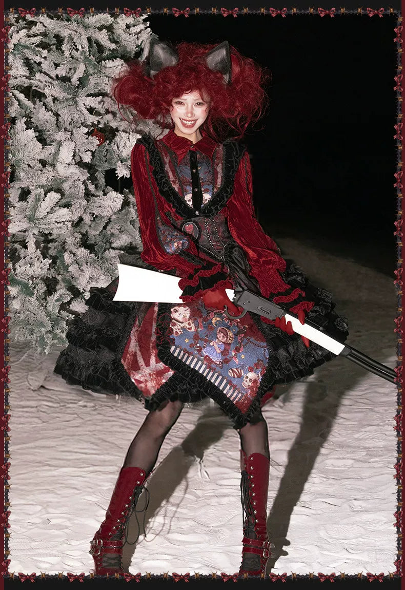 Werewolf Slayer - Gothic Lolita Shirt & Suspender SK Dress Set, Tiered Skirt 44541:811956