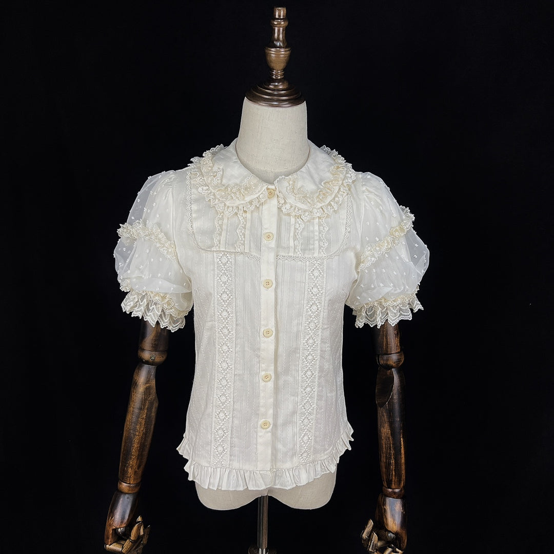 DMFS Lolita~Lollipop~Sweet Lolita Shirt with Double-Layered Puff Sleeves