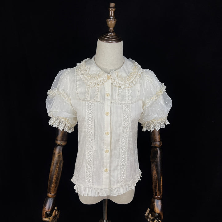DMFS Lolita~Lollipop~Sweet Lolita Shirt with Double-Layered Puff Sleeves