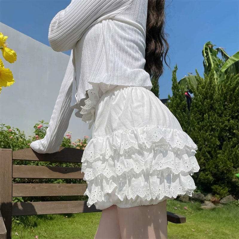 Sugar Girl - Cotton Lolita Bloomers Tiered Hem Cake Petticoat Shorts