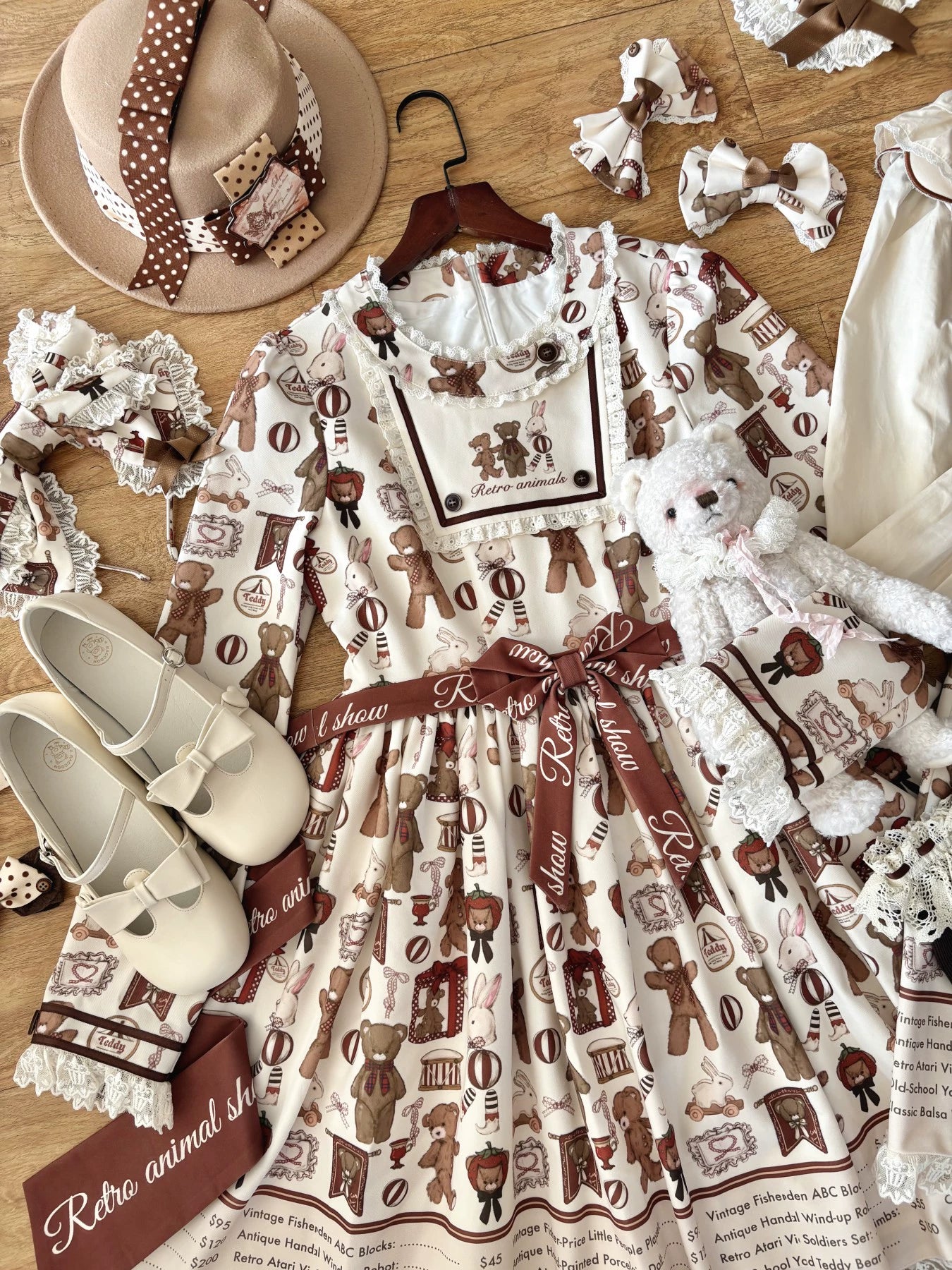 Fairyfaith - Little Bear Daily - Kawaii Lolita Embroidered JSK & OP Dress, Bear Print 44384:806214