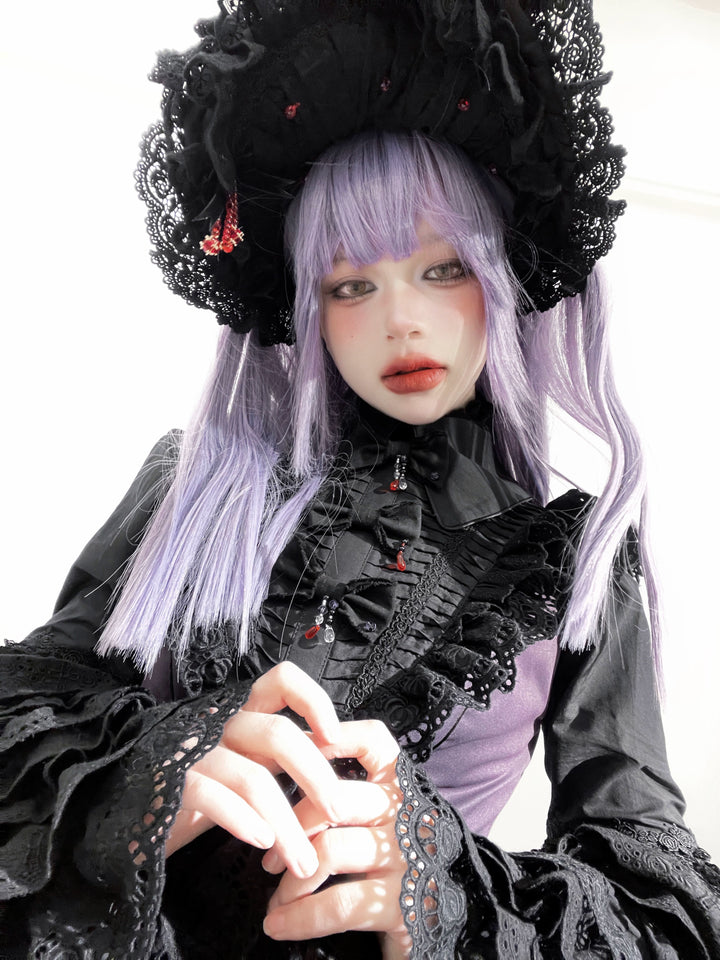 Dark Circle Clinic~Barbara Manor Night~Gothic Lolita JSK Pleated Floral Print Lolita Dress   