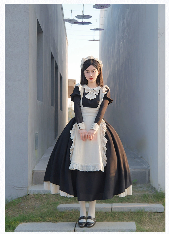 With PUJI~Kiss Kiss~Vintage Lolita OP Dress Maid Lolita Dress   