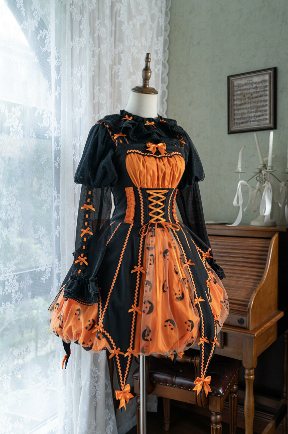 Lemon Honey~Halloween Gothic Lolita Jumper Dress Pumpkin Dress