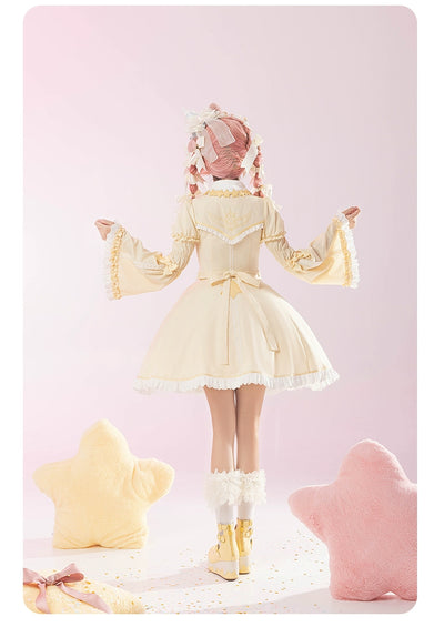 Summer Fairy~Sakura Collab Series~Yellow Lolita OP Dress Star Print   