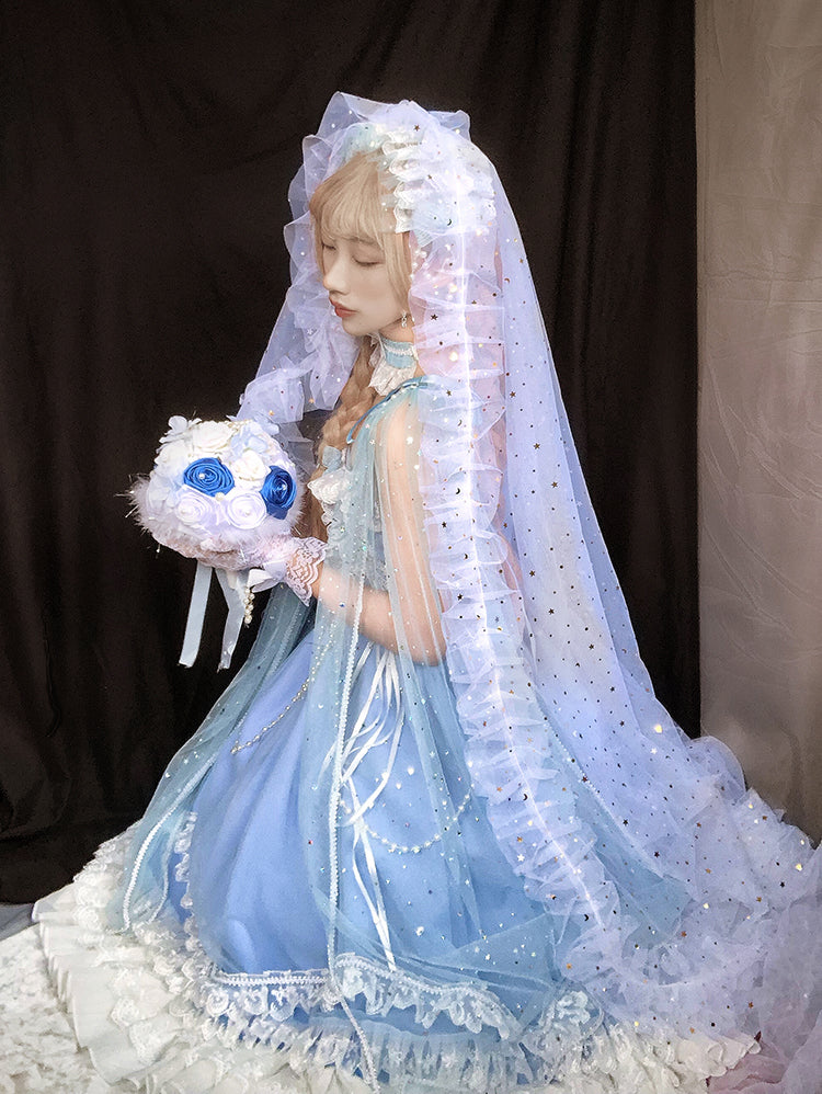 (Buyforme)Fairy Tales~Fate Quartet Bridal Lolita Gothic Accessories Blouse blue free size shawl trailing veil three uses