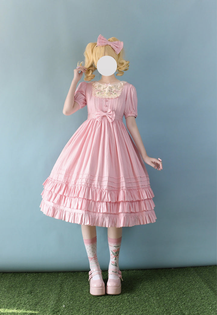 (BFM)Strawberry Witch~Nerry~Sweet Lolita Embroidered OP Dress Multicolors XL pink short-sleeved long dress 