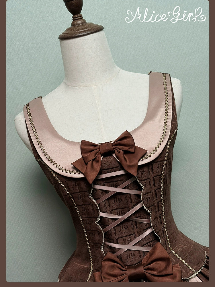 Alice Girl - Bear Chocolate Slab - Classic Lolita Pleated JSK & SK Dress, Side Zipper