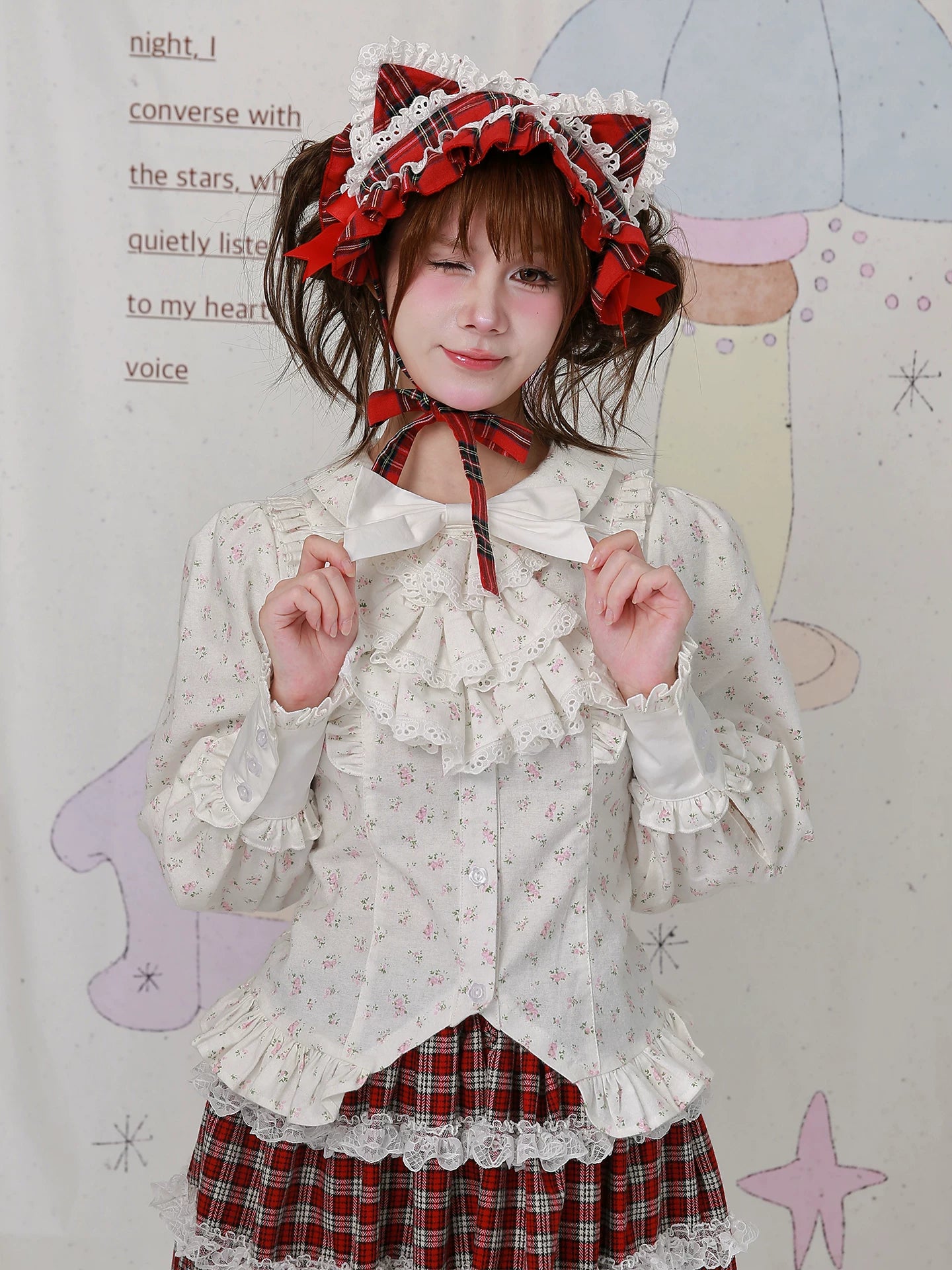 Old School Lolita Cotton Shirt, Floral Print 44517:812216