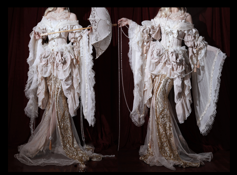 Guaji~Isabella~Wedding Lolita OP Bridal Dress with Tiered Petticoat and Trailing 42885:756867