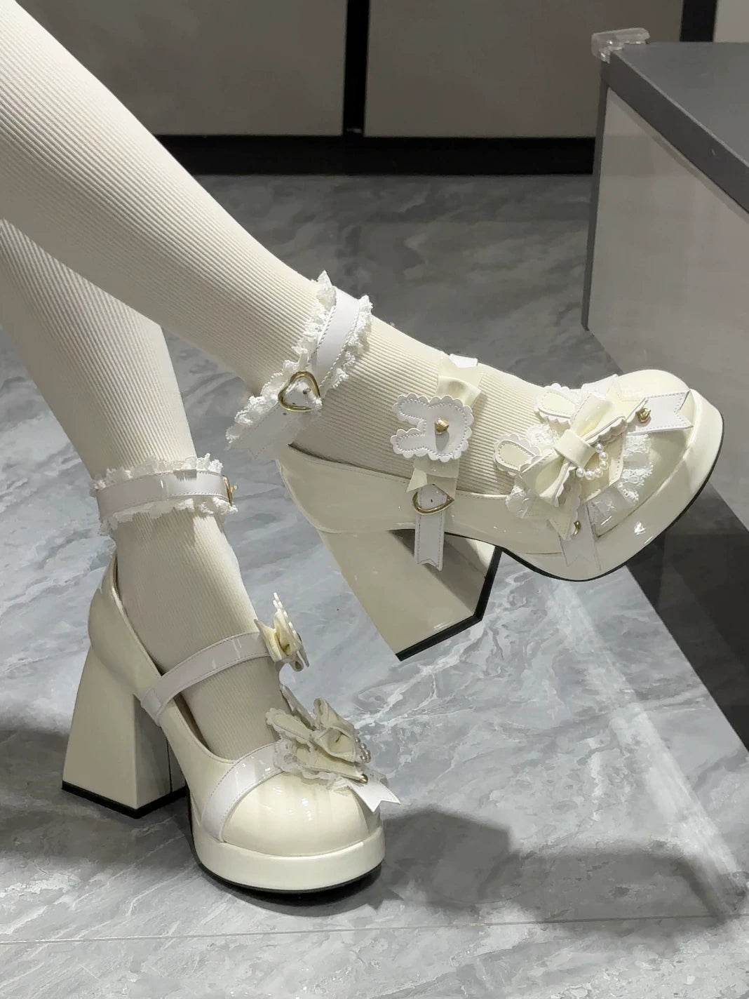 Sweet Bunny Tea Party - Sweet Lolita Chunky Heels Shoes, Bunny-ear Bow Decoration 44839:825378