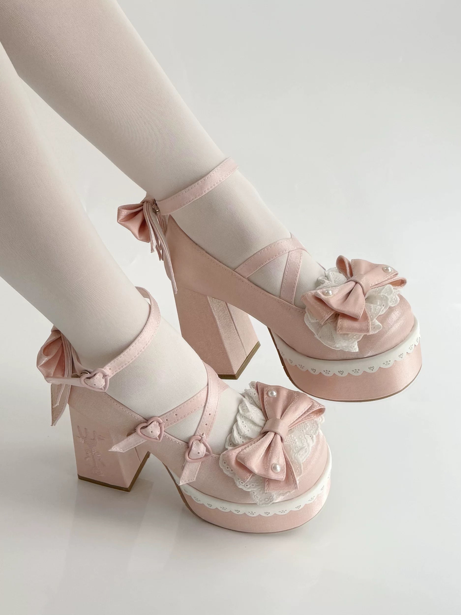 Tea Party Tale - Sweet Lolita Platform Heels, Bow Strap & Fork Embroidery 45905:867654