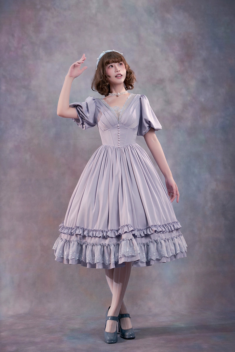 Fantastic Wind~Iris Covenant~Vintage Lolita Dress Elegant OP Dress S Purple 