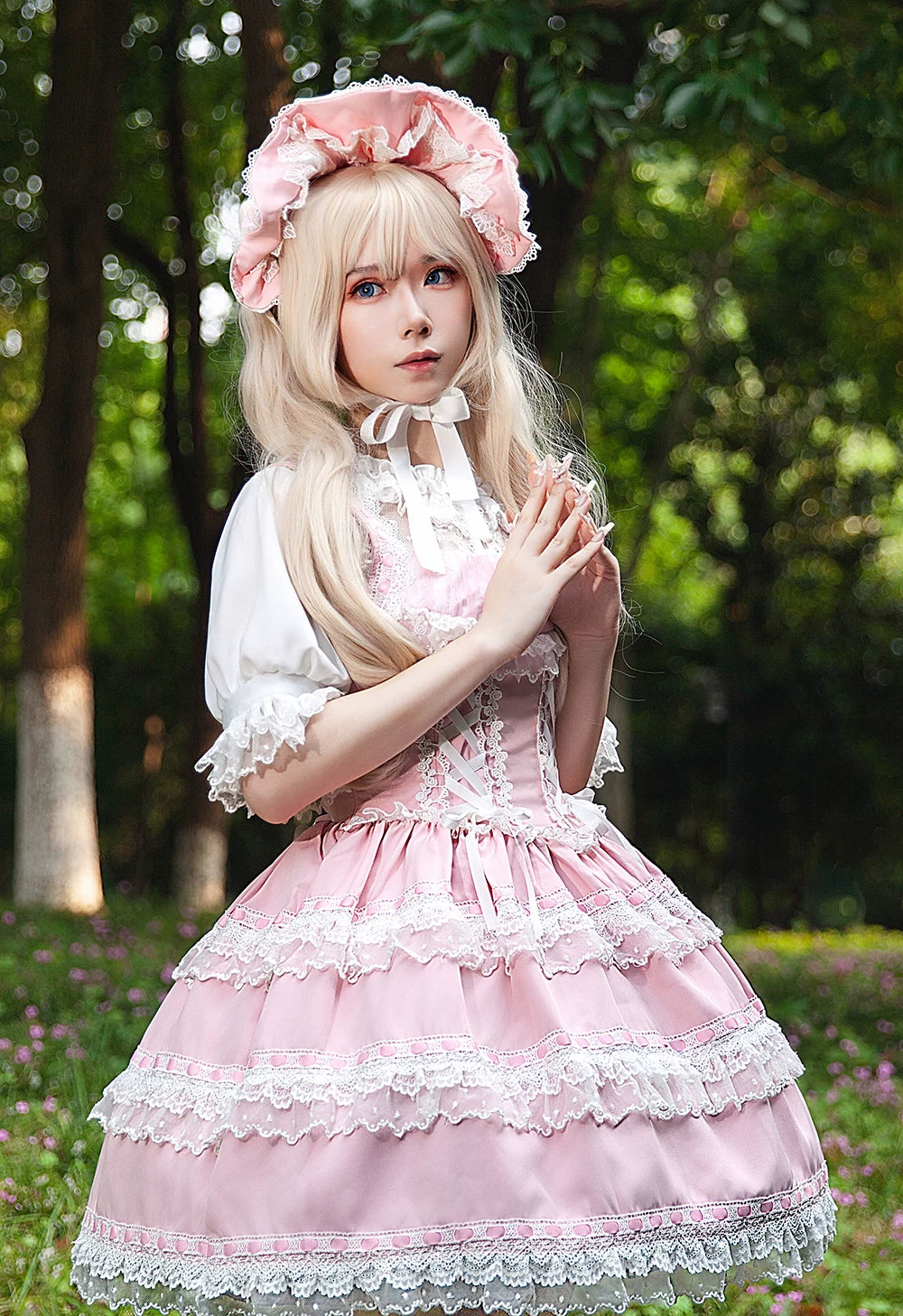 Mirror Doll - Old School Lolita Tiered Hem JSK with Polka Dot Lace 45540:853661