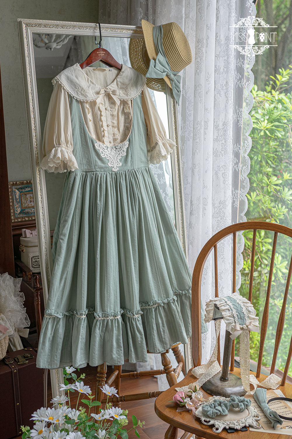 (Buyforme)Miss Point~Happy Summer Elegant Lolita Floral Jumper Skirt XS blue-green JSK 