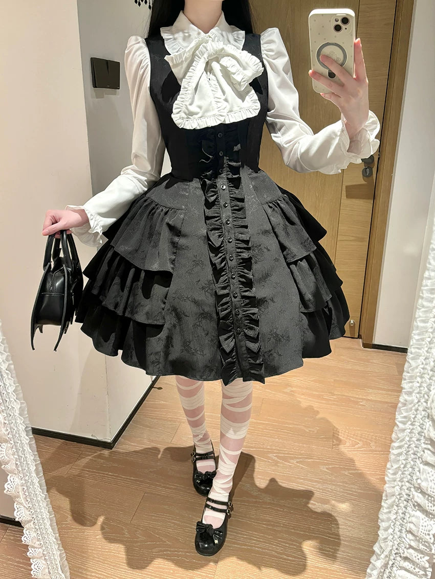 Twilight Serenade - Elegant Gothic Lolita JSK Dress, Tiered Ruffle 46026:873031