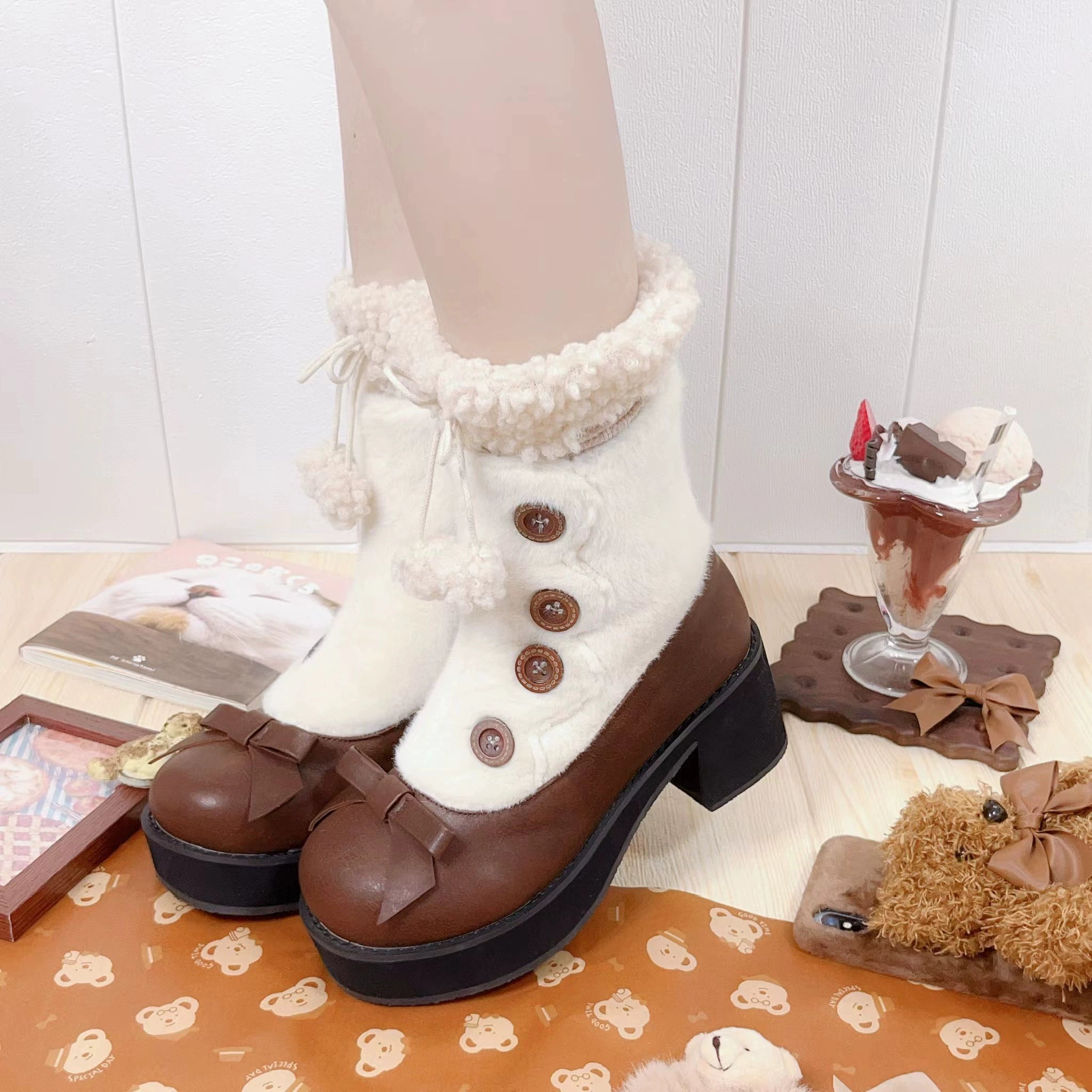 Dolly Doll~Winter Lolita Boots Fur Mary Jane Lolita Low Heel Shoes 32674:403488