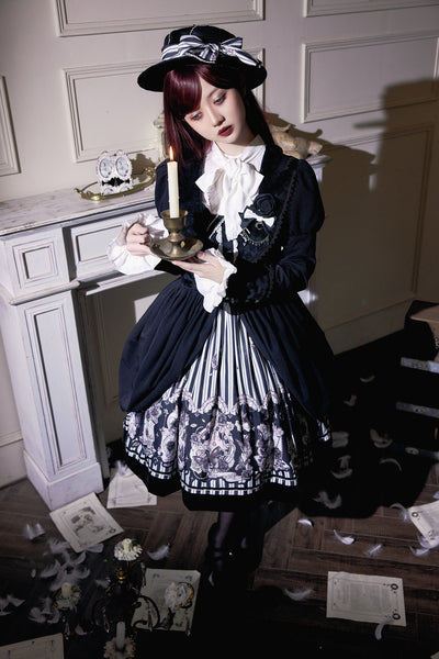 (Buyforme)Little Bear Planet~Gothic Lolita Black and White Striped JSK Set   
