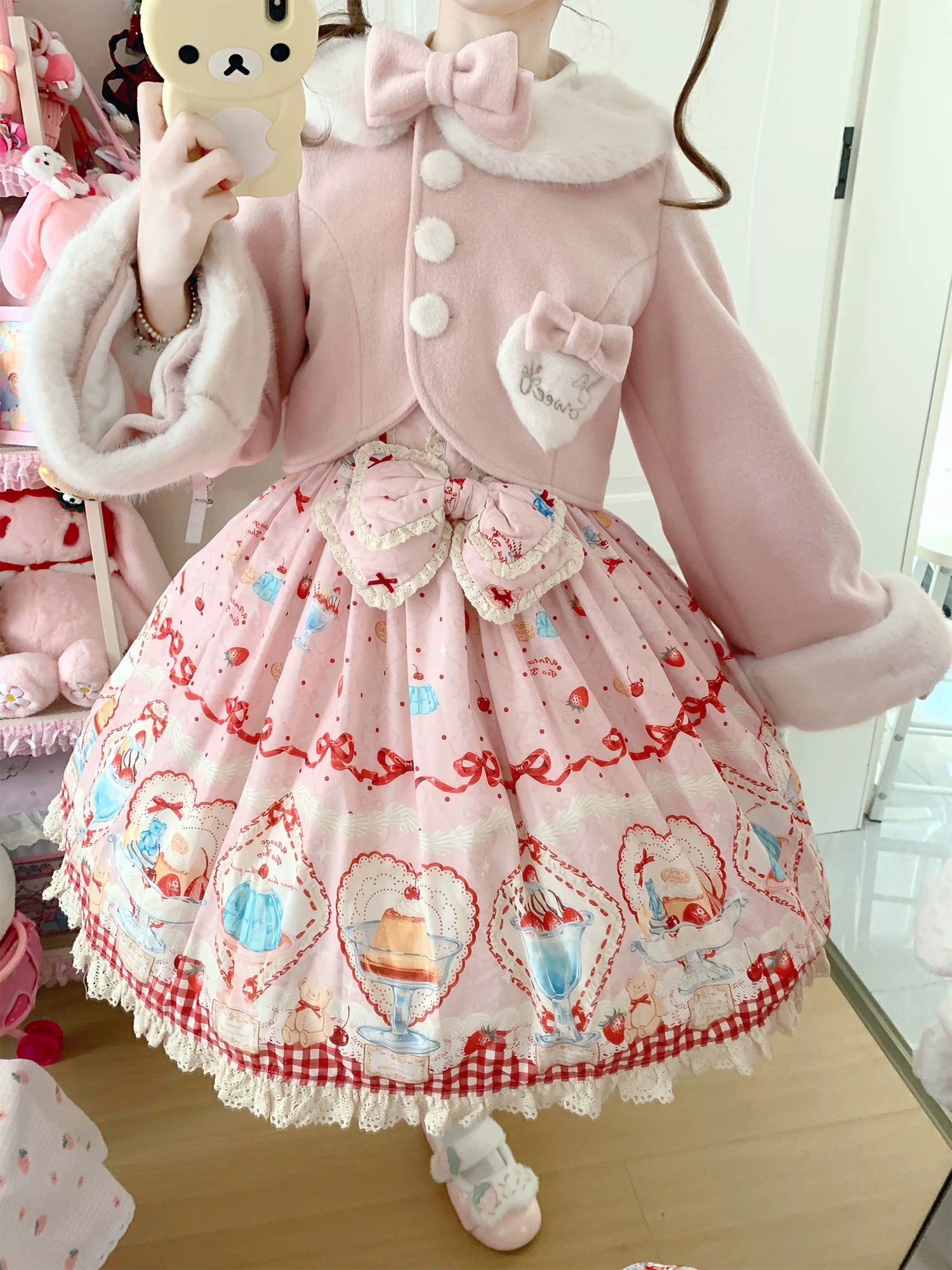 Rabbit Heart Knot - Sweet Lolita Winter Short Coat, Detachable Bunny-Ear Collar 45891:866869