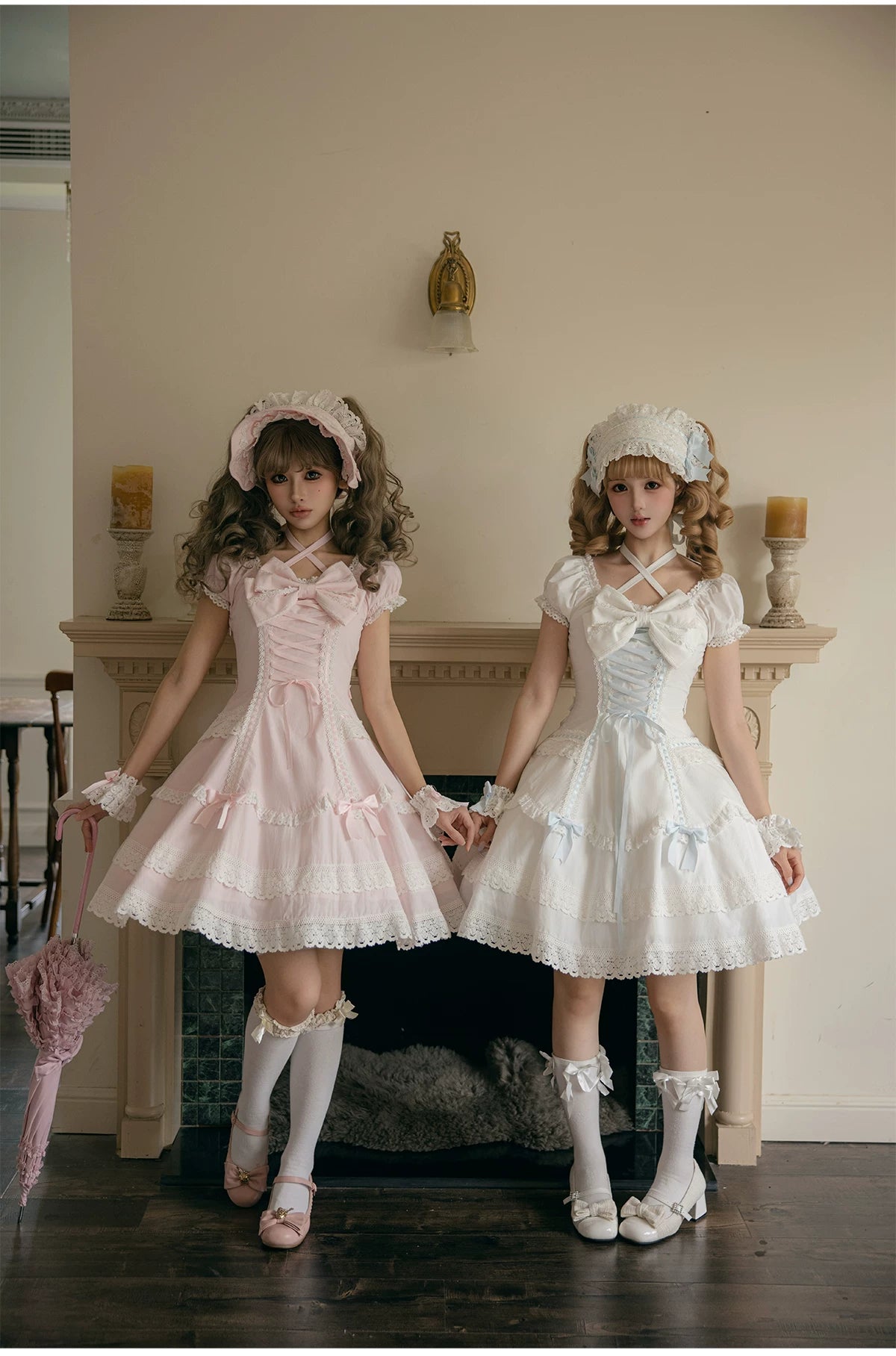 Showa Sweetheart - Old School Lolita OP Dress, Ruffled Lace Hem 45887:866779