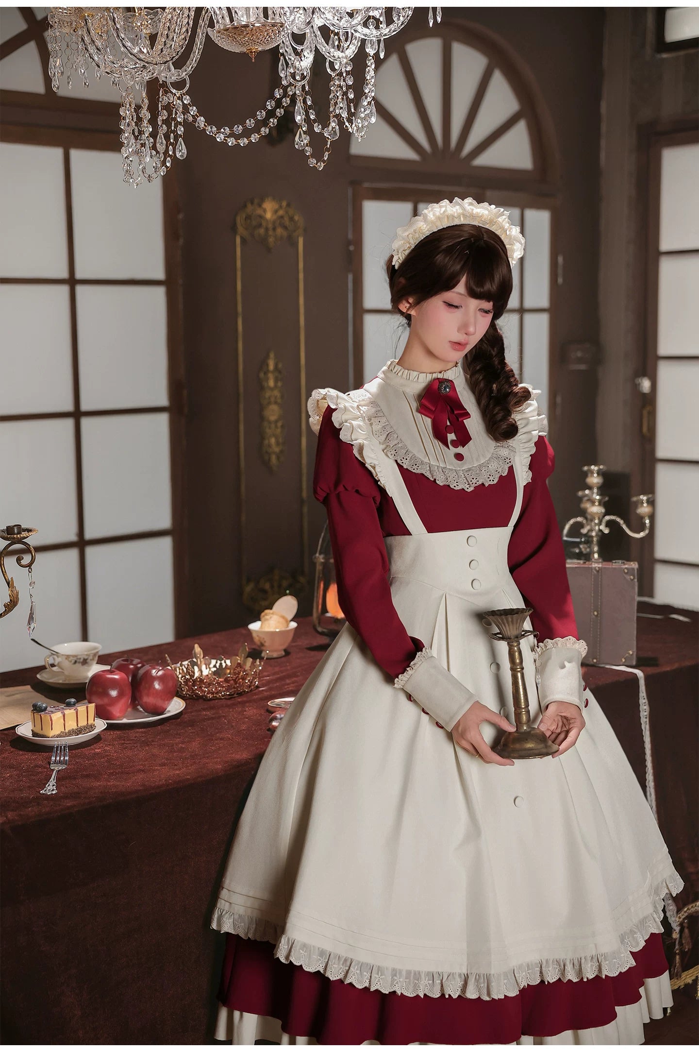 Miss Lita - Classic Lolita Maid OP Dress, Adjustable Flutter Sleeve Apron 45858:865784