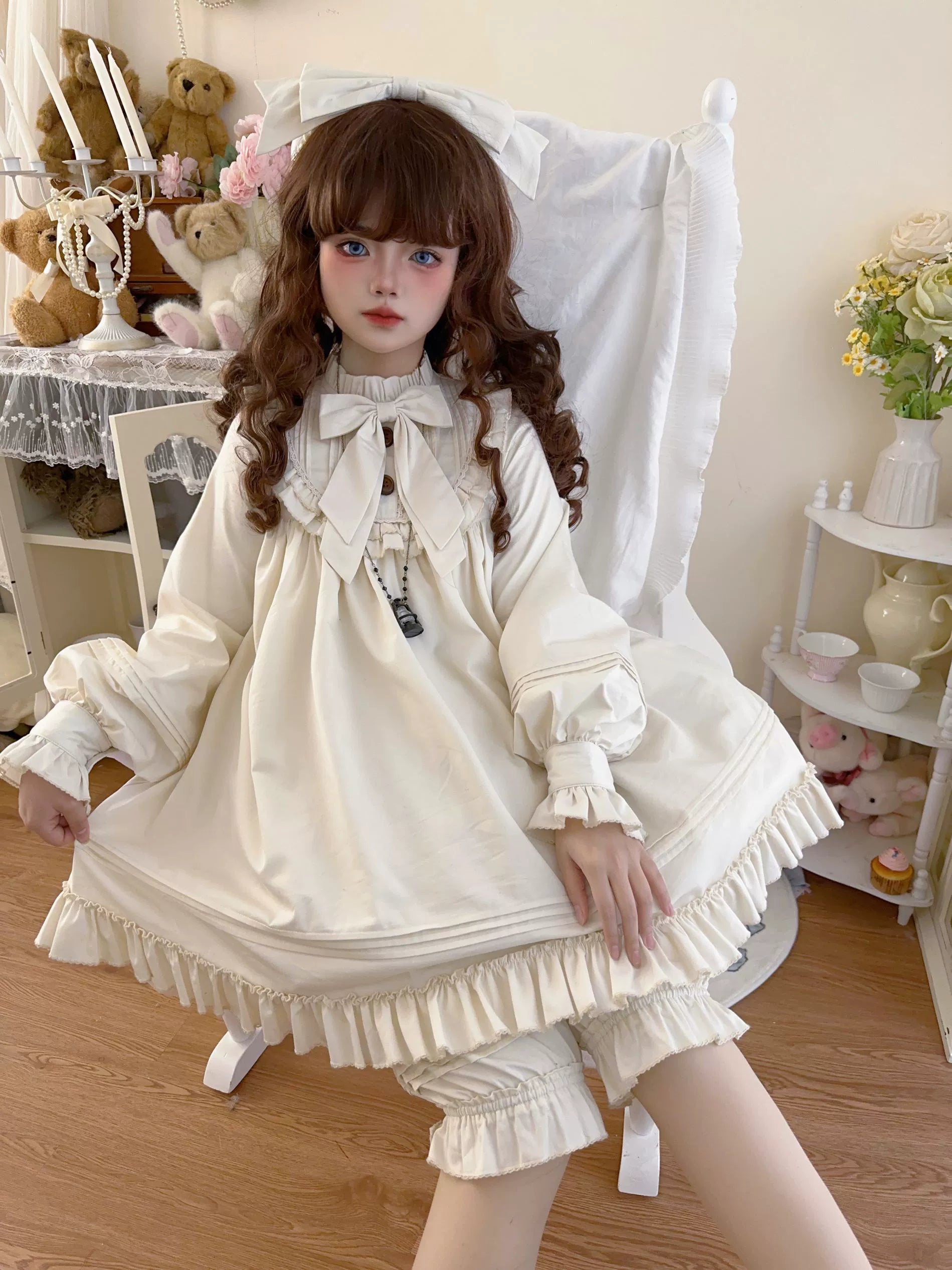 Uncle's Workshop - Lullaby - Cotton Lolita OP Dress Kawaii Lolita Bloomers 34608:463448