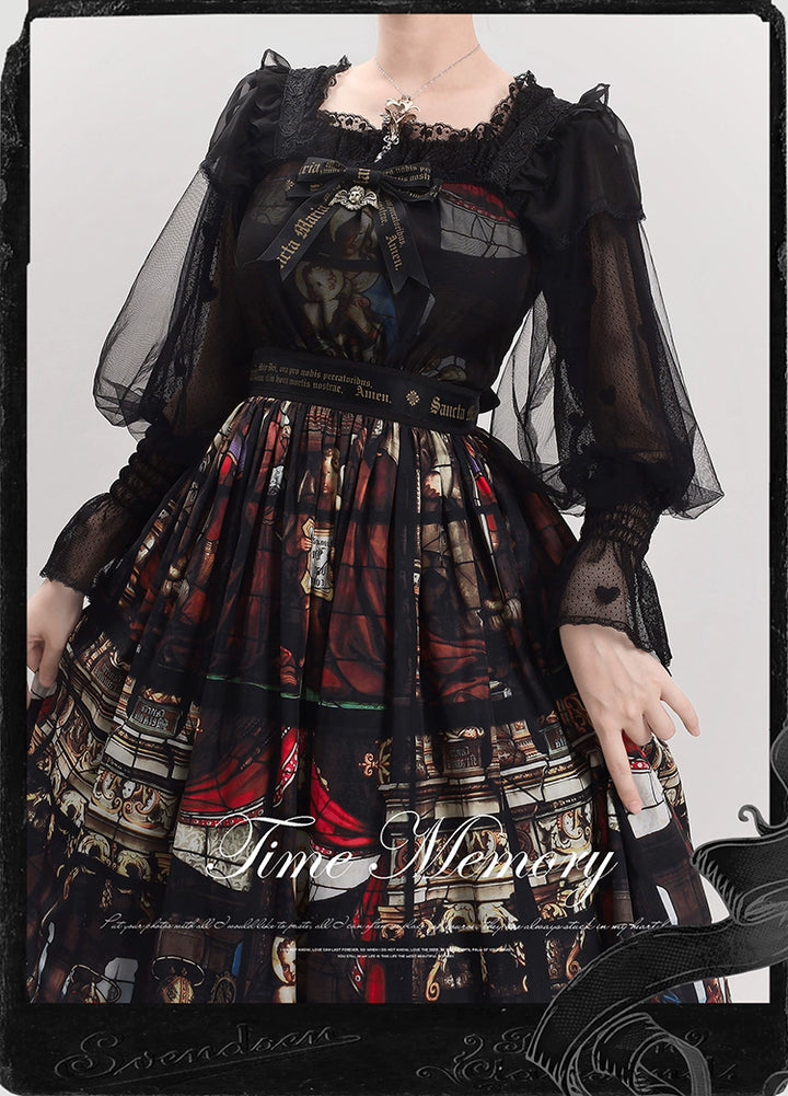 Time Memory~Layered Heart~Sheer Classic Shirt with Mutton Sleeves & Polka Dot